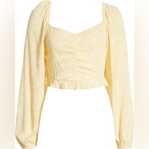 BP Yellow Floral Print Sweetheart Neck Crop Top NWT